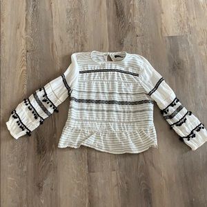 ZARA top- off white & black with boho design